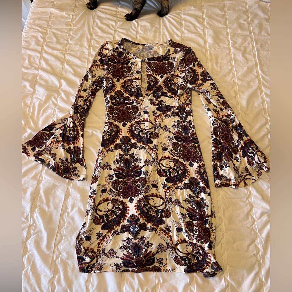 VENUS Cream and Brown Floral Long Sleeve Dress